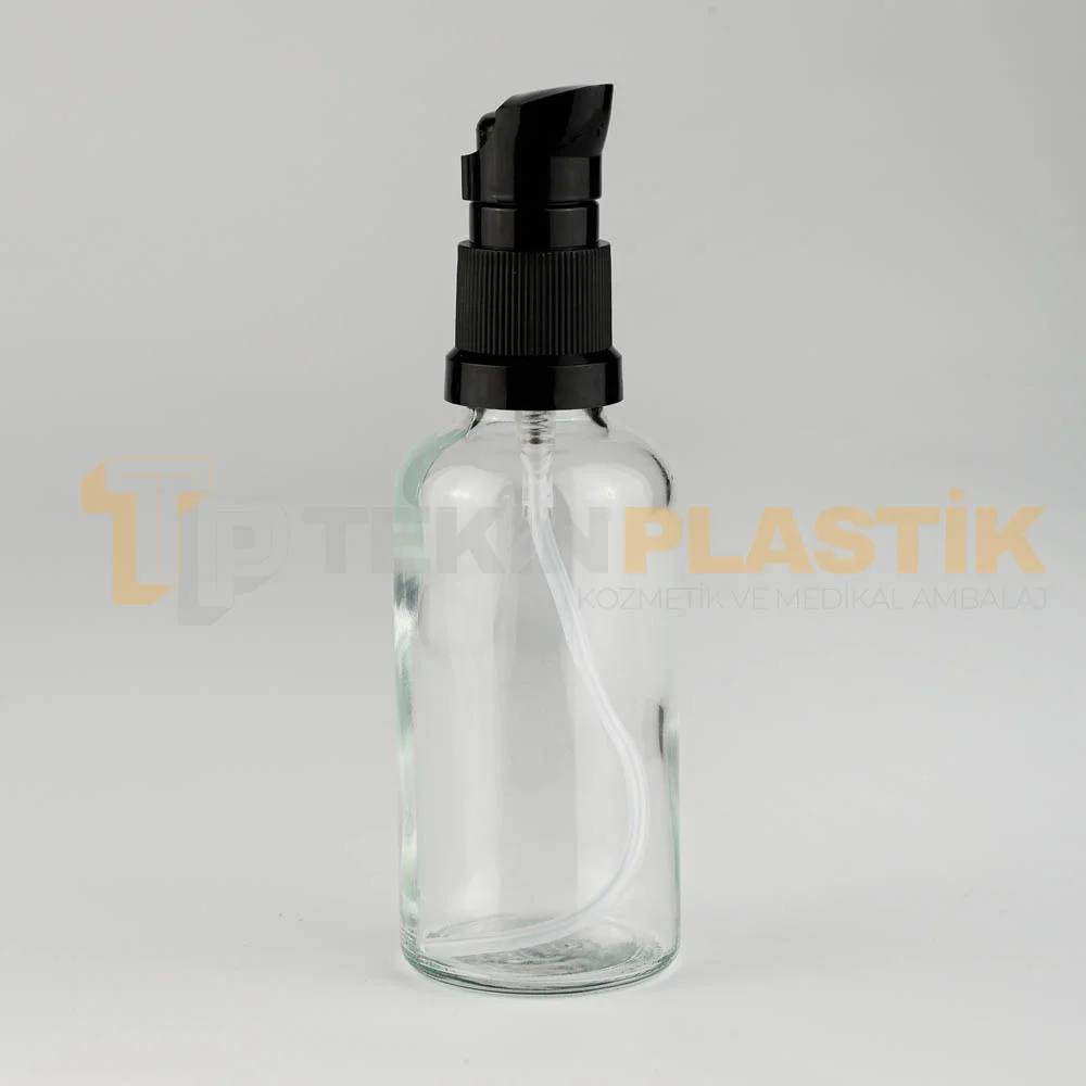 50 ML Toptan Boş Şeffaf Cam Damlalıklı Şişe Etekli Siyah Losyon Serum Pompalı 50 ML Toptan Boş Şeffaf Cam Damlalıklı Şişe Etekli Siyah Losyon Serum Pompalı