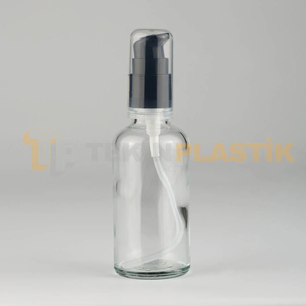 50 ML Toptan Boş Şeffaf Cam Damlalıklı Şişe Siyah Losyon Serum Pompalı 50 ML Toptan Boş Şeffaf Cam Damlalıklı Şişe Siyah Losyon Serum Pompalı