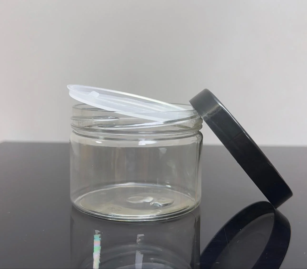 150 ml Şeffaf Pet Krem Kavanozu Siyah Kapaklı Tıpalı